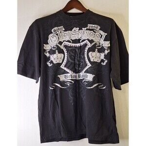 Vtg 90's OLD SKOOL URBAN ROYALE Shirt‎ Men's Sz M Rhinestones Spellout Grunge